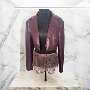 Ashley Park X Rent the runway burgundy leather cropped tuxedo jacket Small